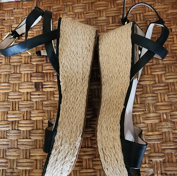 MICHAEL KORS Black Leather JALITA Jute PLATFORM Strappy MK Logo SANDALS - Picture 8 of 16